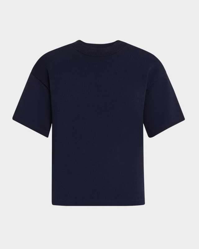 Mixed Gauge Rib Knit Short-Sleeve Sweater